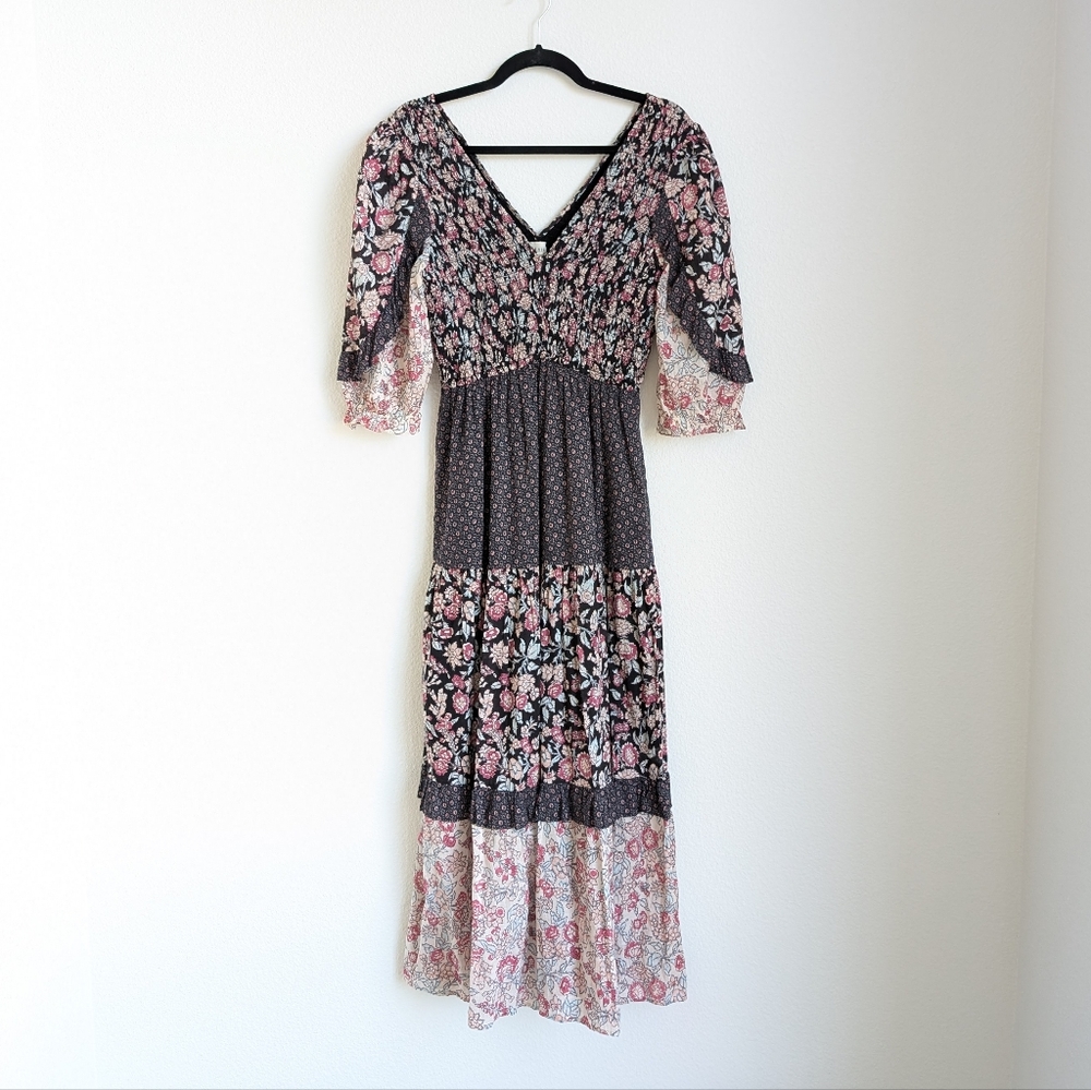 La Vie by Rebecca Taylor Tiered Floral Midi Dress Anthropologie Boho, size M